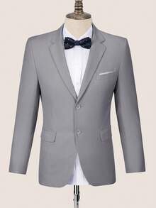Men's Solid Color Long Sleeve Lapel Front Button Business Wedding Casual Lapel Blazer Formal Dress Two Button Business Casual Elegant Slim Fit Suit - 淺灰色 - 查看 1