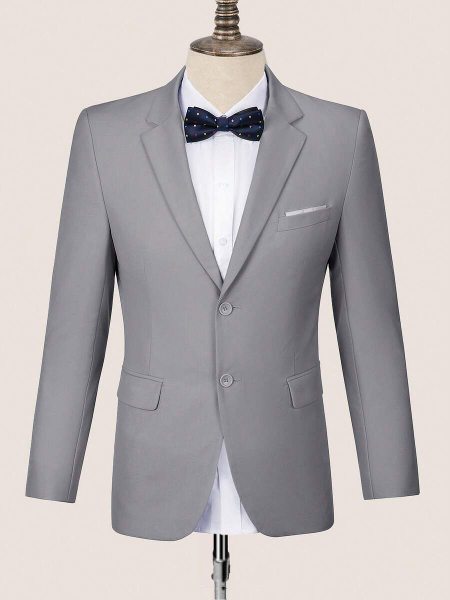 Men's Solid Color Long Sleeve Lapel Front Button Business Wedding Casual Lapel Blazer Formal Dress Two Button Business Casual Elegant Slim Fit Suit - 淺灰色 - 查看 1