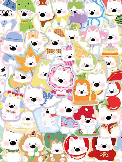 50pcs Cute Versatile West Highland White Terrier Sticker Cartoon Dogs Decals For Phone Case Laptop Luggage Stationery Fridge Closet Wallet PVC Decoration Sticker School Supplie (Not Easy To Fall Off)