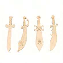 4/8pcs DIY Unfinished Wooden Pirate Sword Craft Kit, Blank Wooden Pirate Design For Painting And Decorating – Perfect For Parties, Birthdays, Carnivals, And Festive Gifts - Multicolor - View 9