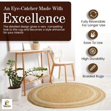 Jute Cotton Area Rug 4ft Round Natural Fiber Handmade Boho Farmhouse Jute Area Rug Soft Braided Rustic Vintage Reversible Rug- Indoor Kitchen Bedroom Living Room Hallways Enterway 4ft Circle - Natural-14 - View 7