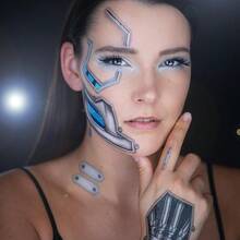 4 Sheets Waterproof Mechanical Arm Facial Stickers | Temporary Tattoos, Body Art Decoration, Suitable For Arms, Face, Legs, Ankles | Perfect For Birthday Parties, Festivals, Waterproof, Lasting For Thousands Of Years And Festivals - 彩色 - 查看 6