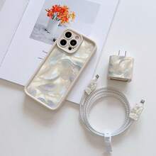 5pcs/Set Pink Shiny Rainbow Heart Pattern Phone Case, Including Charger Head Protector & Cable Guard + Lanyard, Shockproof Matte Soft TPU Protective Cover Compatible With IPhone 17 16e 16 15 14 13 12 11 Mini Pro Max Air X XR XSMAX 8 7 Plus, Fashionable Smartphone Accessory, Creative Design, UV Printing, Perfect Birthday Gift For Fashion & Music Lovers - Multicolor - View 4