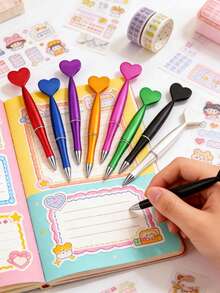 1/5/10支装可爱心形圆珠笔，黑色，书写流畅，儿童/学生/办公适用，时尚 - 愛心款 - 查看 6