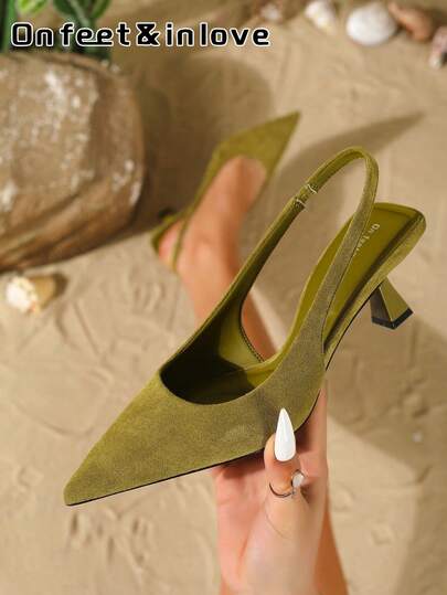 On feet& in love Women's Fashion Elegant Kitten Heel Pointed Toe Closed Toe Slingback High Heel Pumps, Suitable For Party Dress Matching