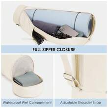 Yoga Mat Bag, Full Zip Cargo Yoga Mat Carrier Bag With Drawstring Water Bottle Pocket And Bottom Wet Pocket, Exercise Yoga Mat Carrier Holder Multi-Functional Storage Bag Patent Pending - 米色 - 查看 3