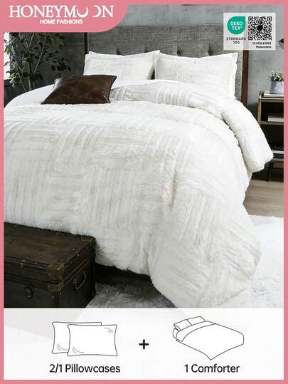 2/3件套格子法兰绒床上用品套装 - 柔软蓬松的人造毛皮被子，舒适柔软的毛绒床上用品套装，奢华毛绒床上用品套装，包含1条被子和1/2个枕套，通过Oeko-Tex认证