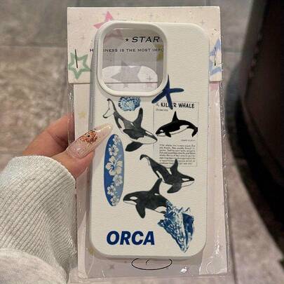 Adorable Diseño de Tabla de Surf con Orca  Compatible para iPhone17air 1716promax, 16 15pro 14 15PLUS 13 12Pro 11 Pro Max X XSMAX