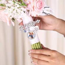 Personalized Wedding Bouquet Photo Memorial Pin - Engraved Heart-Shaped Text + Photo Brooch, Bride's Crystal Commemorative Accessory, Customized Wedding Memory Pin, Bride's Gift Commemorative Gift, Personalized Gift - Corsage - View 7