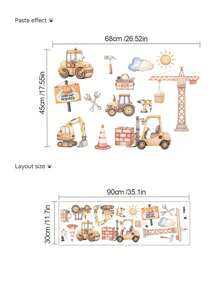 1张多尺寸PVC可移除墙贴，图案包括大象、长颈鹿、狮子、恐龙、太空星球、火箭、建筑工具等卡通恐龙派对元素，蓝色恐龙草地白色云朵动物墙贴，适用于卧室、客厅、餐厅、书房等家居墙面装饰。 - 多款式 - 查看 9