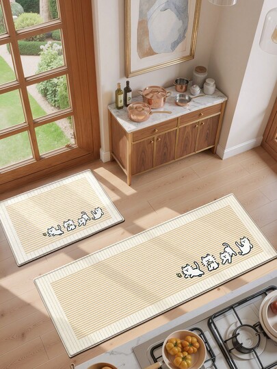 1PC Nordic Cozy Style Runner Rug Kitchen Rug Door Mat , Cute Cat Line Art Long Kitchen Floor Mat Runner Rug Suitable Bathroom, Kitchen, Outdoor, Indoor, Runner Corridor, Bedroom, Living Room, Beside Machine Washable Kitchen Rug Kitchen