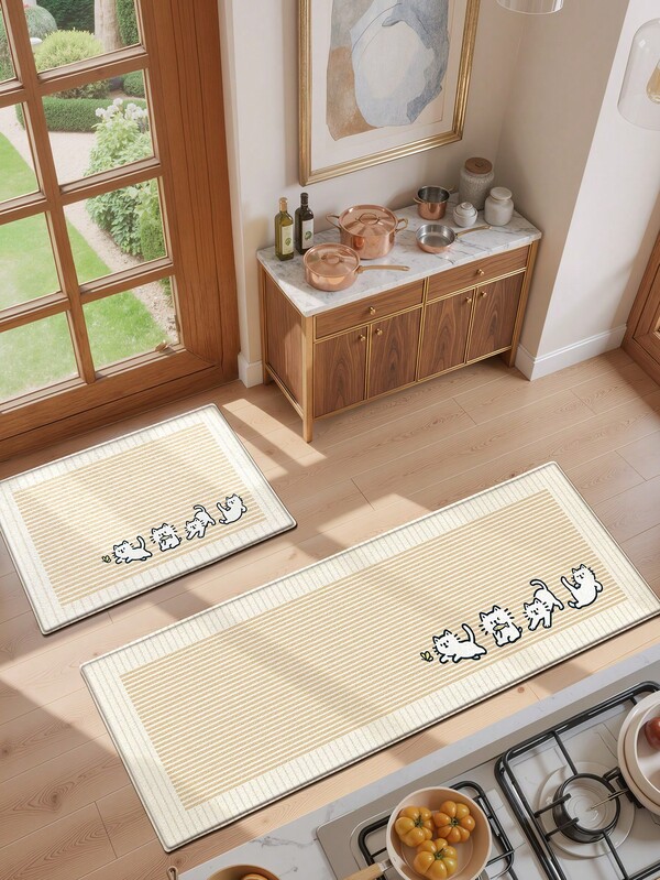 1PC Nordic Cozy Style Runner Rug Kitchen Rug Door Mat , Cute Cat Line Art Long Kitchen Floor Mat Runner Rug Suitable Bathroom, Kitchen, Outdoor, Indoor, Runner Corridor, Bedroom, Living Room, Beside Machine Washable Kitchen Rug Kitchen