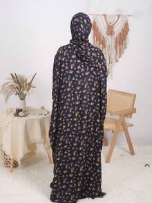 1件女士印花宽松舒适长袍，优雅祈祷头巾，迪拜时尚服饰，适合户外节日，四季皆宜，女士头巾春假白色 - 碎花 - 查看 15