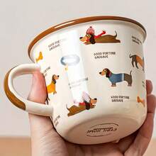 1 Stück Glücklicher Dackel Keramik Kaffeebecher, mit süßer Hund Illustration und Messmarkierungen, mikrowellengeeignet, nur Handwäsche, isoliert, geeignet für heiße und kalte Getränke, perfektes Geschenk für Hundeliebhaber | verspieltes Tiermotiv | strapazierfähige glänzende Keramik, Kaffee Bar Zubehör - Verschiedenfarbig - Übersicht 6