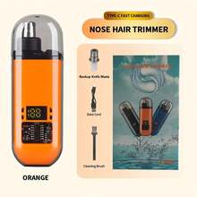 Recortador de pelo de nariz para hombres, removedor de pelo de nariz portátil, recortador recargable por USB para nariz y orejas, cortador de pelo de nariz eléctrico C8NO - e Actualización Naranja A - Ver 13