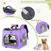 ALLSOPETS Sac à dos pliable pour chien et chat avec fenêtre respirante et crochet de , sac à dos de transport pour chien avec ouverture frontale pour les voyages, la randonnée et les promenades (Lavande) - Gris nuage - Voir 10