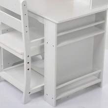 Juego de computadora y Silla para niños y niñas, Mesa de Escritura de Madera para niños con estantería, tablón de anuncios y gabinetes para Edades de 3 a 8 años - Blanco - Ver 7