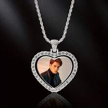 Customizable Heart-Shaped Photo Pendant Necklace, Fashionable Silver Grey Stainless Steel Chain, Alloy Love Token Jewelry Gift, For Dad, Boyfriend, Husband - Multicolor - View 7