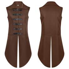 COS Men's Stand-Up Collar Sleeveless Leather Button Vest Medieval Renaissance Holy Knight Vest Cosplay Costume, Role-Playing Costume, Performance Costume - Green - View 6