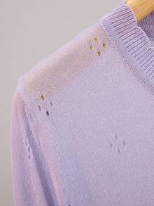 GIGOGOU Áo khoác cardigan dệt kim mỏng nhẹ dành cho nữ, tay dài, thoáng khí, thích hợp cho mùa xuân/hè. - Màu tím hoa cà - Xem 7