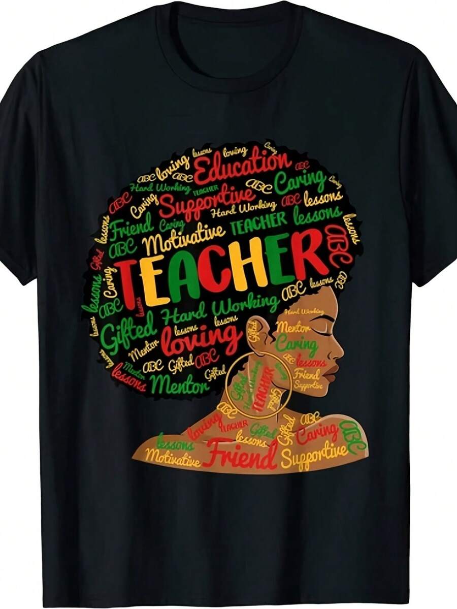 Black Smart Teacher Women's Pride Black African History Month Women's And Men's Same Style T-Shirt, Same Style Women's And Men's 2026 Summer Short-Sleeved Printed T-Shirt - 黑色 - 查看 1