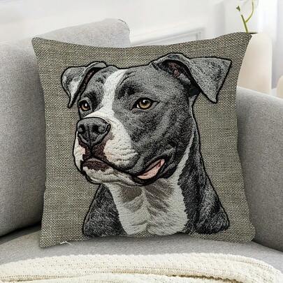 1件装酷炫美国斯塔福犬印花抱枕套 - 17.7*17.7 英寸，2D数码单面印花，动物主题抱枕套，适用于客厅、卧室、扶手椅、办公室、旅馆、汽车装饰，带拉链，可机洗，家居装饰品，宠物爱好者礼物，沙发配件（不含枕芯）