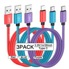 3-Pack USB-C Fast Charging Cables [3.3/6.6/10 Ft] USB-A To C Nylon Braided Charging Cords, C-Type Data Sync Cables Compatible With Samsung Galaxy A14 5G A13 A54 A53 A23 A24 A03s S23 S22 Ultra S21 S20, Compatible With IPhone 16, 16 Pro Max, 15, 15 Plus, 15 Pro, 15 Pro Max, Redmi, OnePlus And Android Phones, Compatible With Type-C Chargers - Multicolor - View 37