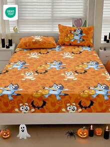Bluey Halloween Digital Print Bedsheet,  Bedding, Mattress Protector, Bed Cover, Fitted Sheet, Comfortable Home Textile, Breathable Anti-Pilling Mattress Protector, Soft & Skin-Friendly, Pumpkin Lantern  Pattern, Cartoon Pattern Bed Cover,  Home Decor, Soft & Comfortable Bedroom Bedding - Multicolor - View 10