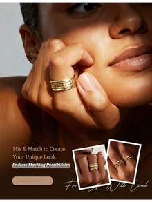 Milacolato 14K Gold Plated Stackable Rings For Women Non Tarnish Thin Dainty Ring Set Minimalist Stacking Thumb Rings Statement Pinky Engagement Ring Promise Wedding Bands For Women Size 5-10 - Nhiều màu - Xem 4