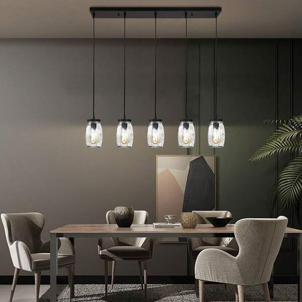 ZHFEISY 5-Light Adjustable Ceiling Light Industrial Pendant Light Mason Jar Chandelier Glass Hanging Ceiling Lamp NEW