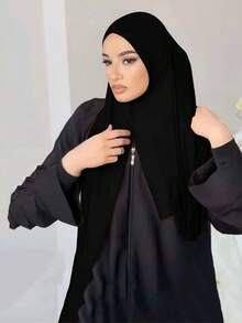 1pc Ready To Wear Breathable Non-Slip Convenient Muslim Hijab Scarf, Instant Hijab - Dark Khaki - View 2