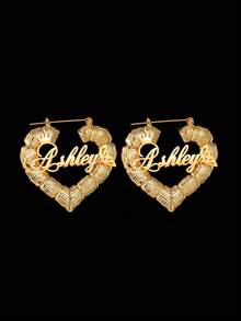 1 Pair Of 7cm Large Hoop Earrings, Customized Name, Text, Personalized Earrings, 18k Gold Fashion Jewelry Stainless Steel, Nameplate Bamboo Earrings - Gold Name Circle - Large Circle Earrings Thanksgiving Christmas - 2.76 Inch - View 6