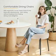 OLIXIS Dining Chairs Set Of 2, Mid Century Modern Chair Round Upholstered Curved Backrest, Kitchen Vanity Living Room Chairs With Black Metal Legs, Green - 白色 - 查看 5