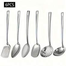 2件/6件套不锈钢厨房用具套装 - 包括漏勺、漏斗、平铲、撇油勺、汤勺、漏勺 - 非常适合家庭烹饪、节日聚会和餐厅使用（金色/银色） - - - 查看 11