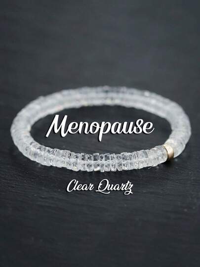 天然白色水晶珠和石英手链，波西米亚风格弹力绳，有助于缓解更年期压力，保持情绪平衡，完美的母亲节礼物（天然材料形状可能略有不同）