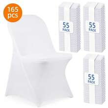 Tomnk [Buy More, Save More]36/55/72/100/110/165 Pcs Spandex Stretch Folding Chair Covers, Universal Fitted Washable Slipcovers For Dining, Party, Wedding, Banquet, Party Decoration, Mother's Day Decor - 白色 - 查看 17