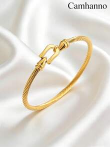 Camhanno 4/1pc Golden Jewelry Set, Luxurious And Modern Stainless Steel Bangle, Suitable For Dating, Party Gatherings, Daily Commuting, Special Valentine's Day Gift With Unique Woven Patterns, Twisted Rope Details And Sparkling Accents, Bold And Elegant Piece That Adds A Touch Of Luxury And Romance To Your Ensemble, Designed To Make You Feel Confident And Stylish No Matter The Occasion - Gold - View 7