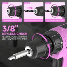 FADAKWALT Cordless Lithium-Ion Drill Set, 12V Electric Drill Set, Pink Electric Drill With Battery And Charger, 3/8-Inch Keyless Chuck With 21+1 Torque Gear Setting, Suitable For Women's Gardening DIY Projects, Home Decoration Maintenance And Other Electric Tool Sets - Xem 2