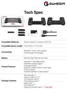 GameSir X5s 无线移动游戏手柄，兼容 2、安卓 iOS 手机、PC 游戏手柄，兼容设备长度 105-213mm，霍尔效应摇杆，可切换扳机模式，双高清震动马达，六轴陀螺仪，Turbon 功能，黑色 - 黑色 - 查看 12