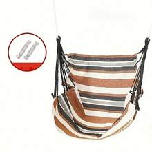 1pc Portable Bright Striped Hammock Chair, W/ Reinforced Ropes, Thick Breathable Fabric High Load-Bearing, Foldable Lightweight Easy Install, Indoor Outdoor, For Camping Patio Balcony Beach Dorm, Ideal Gift For Campers Students Renters - 咖啡色 - 查看 5