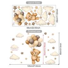 Pegatina de pared con globo de oso estilo bohemio, decoración de habitación de bebé con oso y cielo estrellado, autoadhesiva para decoración del hogar, habitación de niños y dormitorio, estilo europeo y americano - Multicolor 2 - Ver 14
