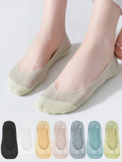 Women's Summer Free Gentle Breathable Mesh Thin Design Shallow Mouth Anti Slip Non Falling Heel High Heels Boat Socks