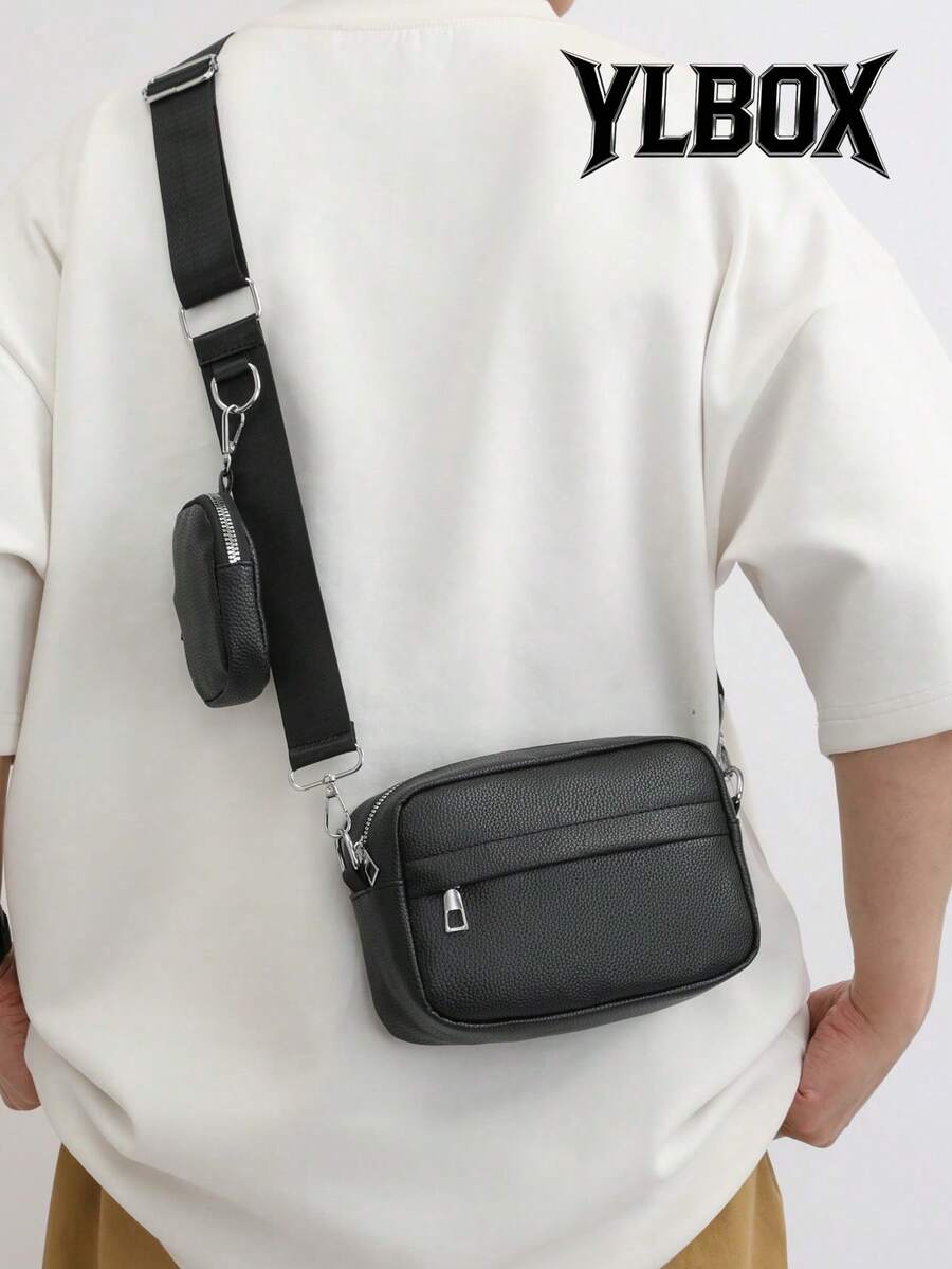 2pcs Men's Mini Crossbody Bag Set - Includes Shoulder Bag And Coin Purse, Waterproof, Adjustable Strap, Travel Essential, Summer Accessory, Student Supplies, Graduation Gift Valentine'S Day Phone Bag - Black - View 1