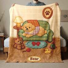 1 pătură pufoasă, confortabilă, cu model drăguț de cățeluș și ursuleț, decor pentru dormitor, covor de picnic, pătură de călătorie, pătură de lână, pătură de pat, pătură de aruncat, pătură de toamnă, pilotă de vară, pătură de dormitor, pătură moale, husă de canapea, design moale tricotat din poliester, multifuncțional, lavabilă la mașină, lenjerie de pat, o pătură pufoasă și o aruncătură confortabilă, cadou ideal pentru casă, călătorii, exterior, caldă și confortabilă - Multicolor - Vizualizare 10