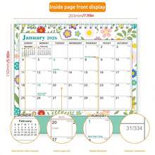 2026年英文创意极简桌面日历：18个月计划本，带365天倒计时和月度日程安排 | 高清双面印刷，优质胶版纸，加固双线圈装订，清新花卉设计，时尚简约 | 带节假日提醒 | 情侣、学生和职场人士的完美礼物 - 彩色 - 查看 13