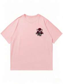 K-GLORY Men's Casual Versatile Simple Rose Flower Print Short Sleeve T-Shirt - Pink - View 4