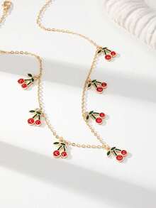 1 Pc Cherry Charm Necklace Pave Rhinestone Heart Shape Cherry Pendant Necklace Women Cherry Necklaces Jewelry - Multicolor - View 8