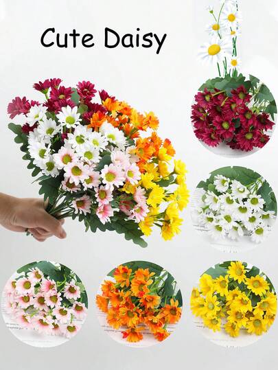 زهور البابونج الاصطناعية البلاستيكية للخارج، زهور البابونج الزائفة بالطراز الأوروبي لديكور المنزل، زهور البابونج الاصطناعية للديكور، نباتات زائفة، اكسسوارات غرفة النوم، زهور شجيرات اصطناعية مقاومة للأشعة فوق البنفسجية، مناسبة للمنزل والفندق والمكتب والزفاف والحفلات والحديقة والشرفة والنافذة والجنازة والتصوير الفوتوغرافي وديكور الغرفة وديكور غرفة النوم، مناسبة لعيد الفصح وعيد الحب وعيد الأم وديكور الربيع