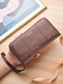 男士长款拉链钱包，大容量多卡位皮革拼接手拿包，时尚商务休闲 - 彩色 - 查看 4