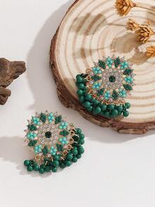 一对波西米亚风水钻花朵耳环，配有串珠流苏，休闲可爱风格首饰配饰，适合女性和女孩日常佩戴，也适合节日、婚礼和派对等场合/首饰礼品 - Fashion - 查看 4